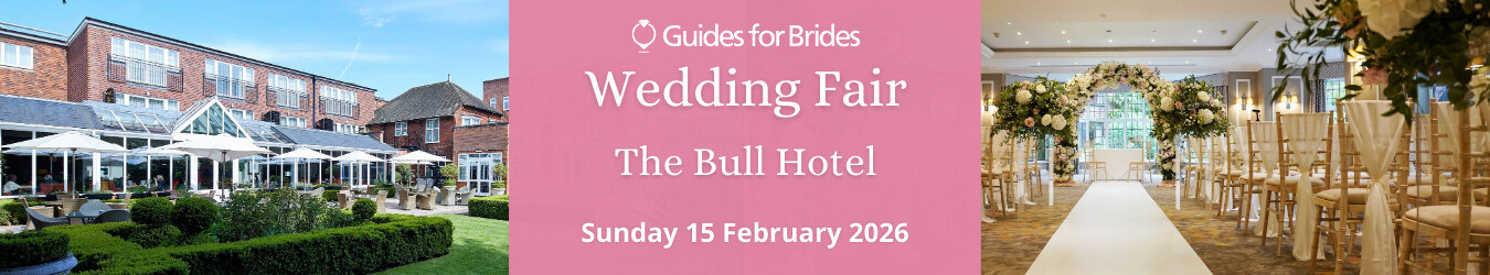 Graphic saying Guides for Brides wedding fair at The Bull Hotel, Sunday 15 February 2026