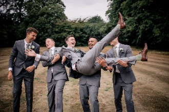 Groom and Groomsmen having fun at Ardington House