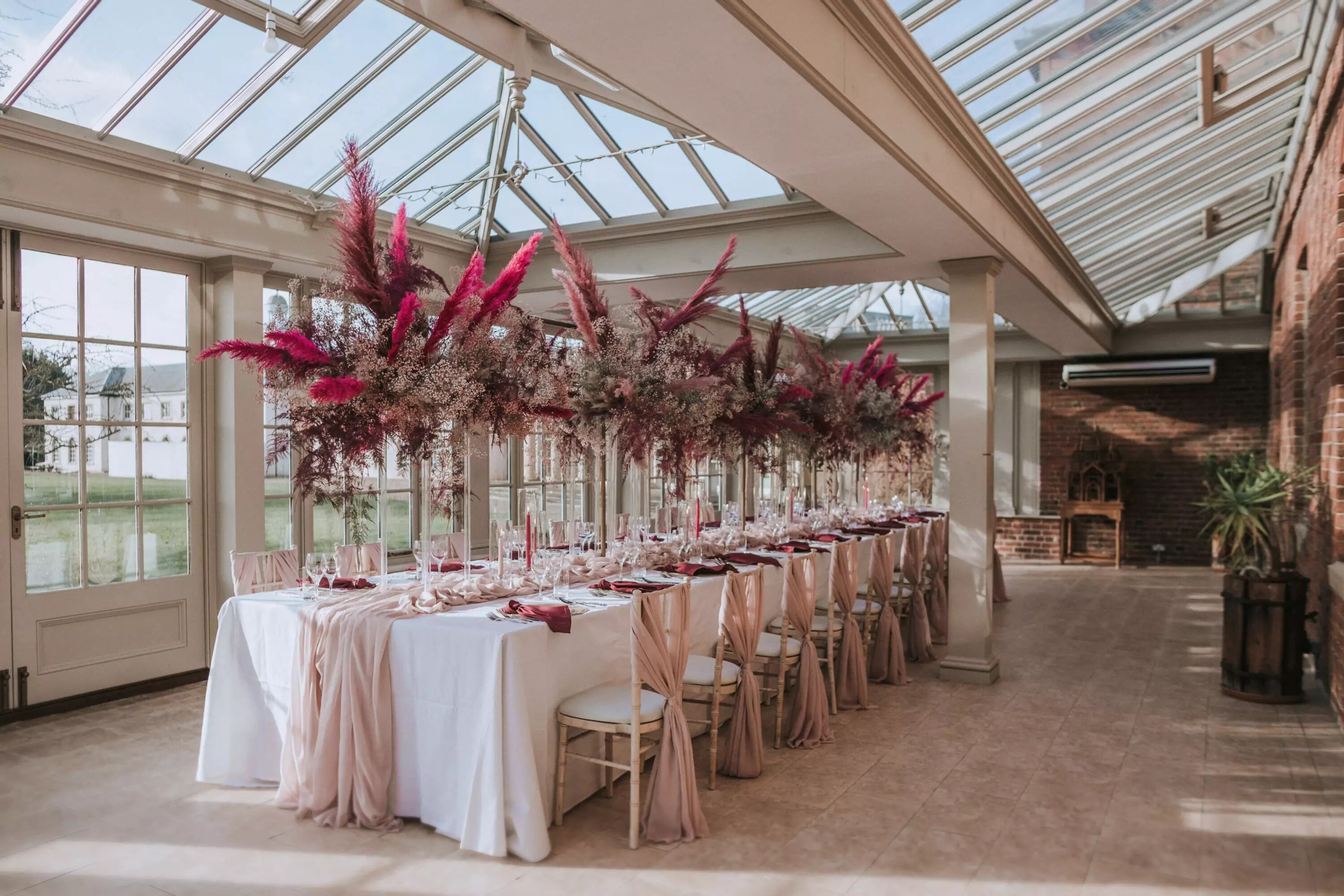 Stubton Halls conservatory set for an intimate wedding breakfast