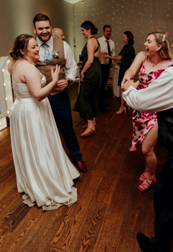 wedding guests dancing at the wedding reception