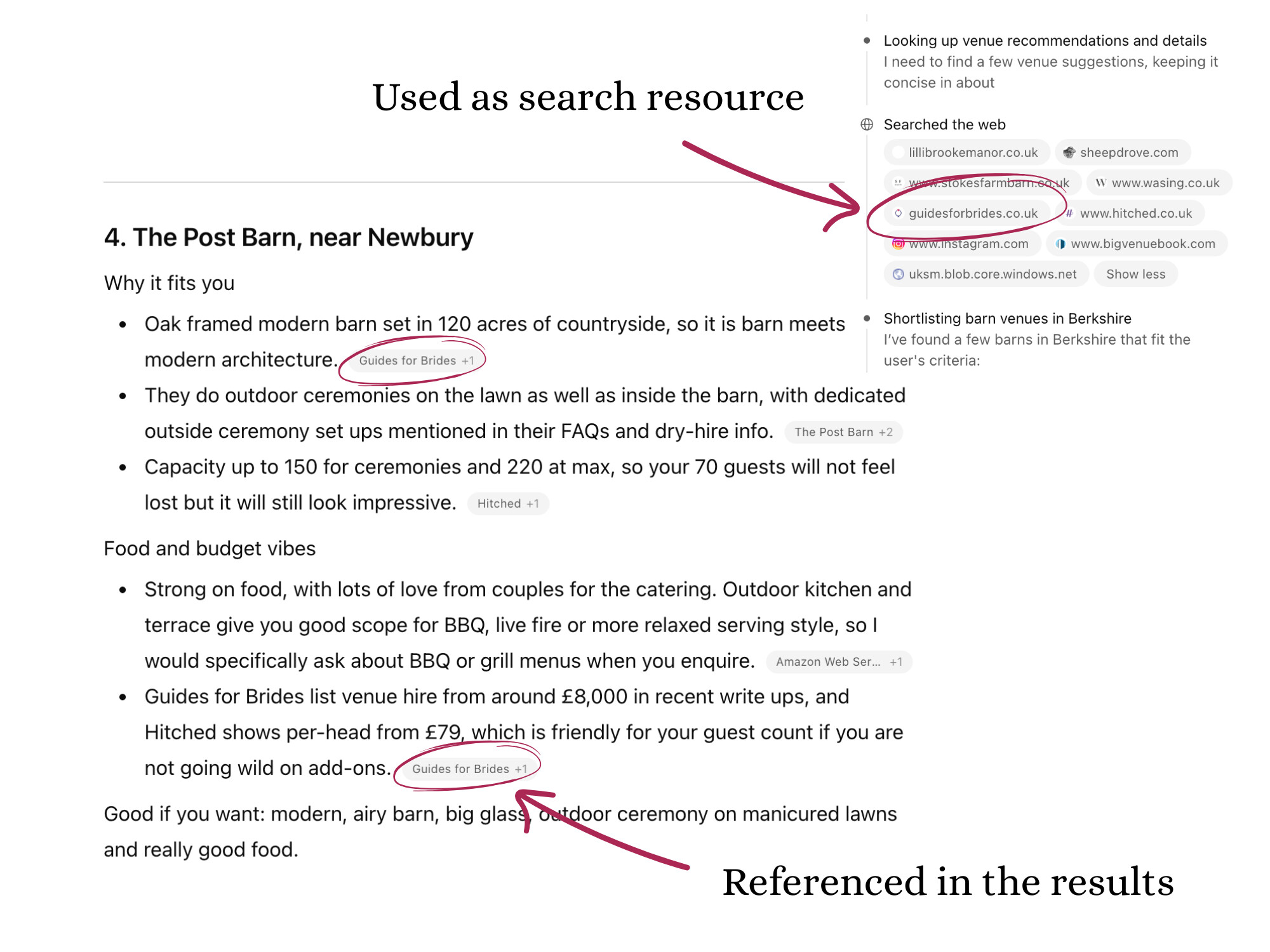 Guides for Brides shown in AI Search results on ChatGPT