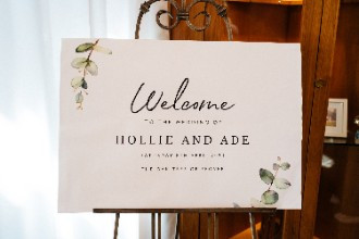 Welcome sign on easel for wedding x