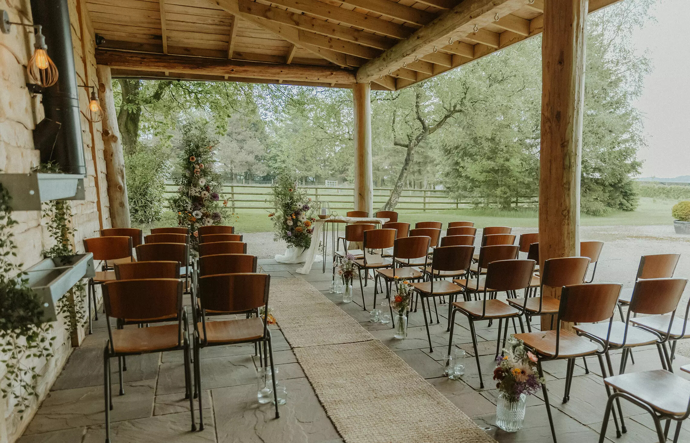 Wedding ceremony setting at The Oaks Barn in Staffordshire