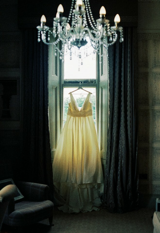 Wedding dress displayed at Clevedon Hall