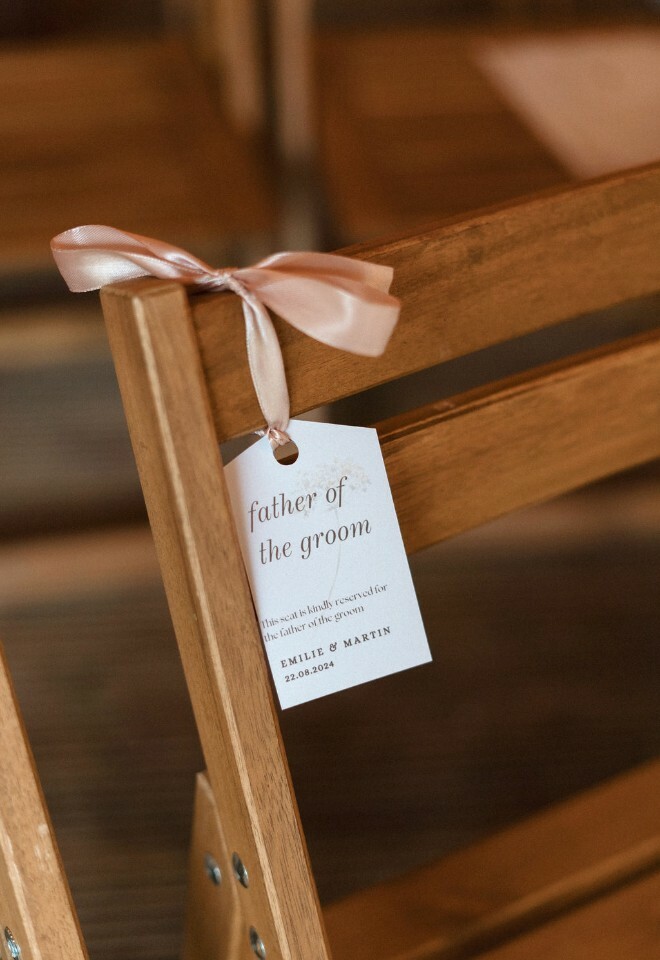 Handmade seat reservation signs for wedding ceremony