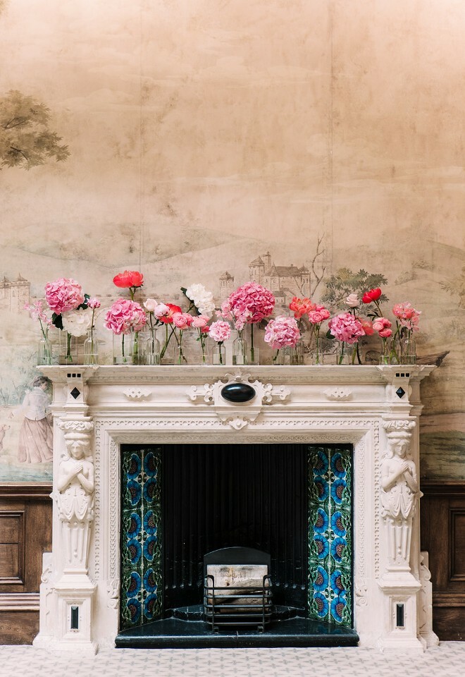 Flowers on the mantlepiece at Clevedon Hall