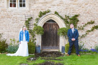 bride and groom outside chapel door