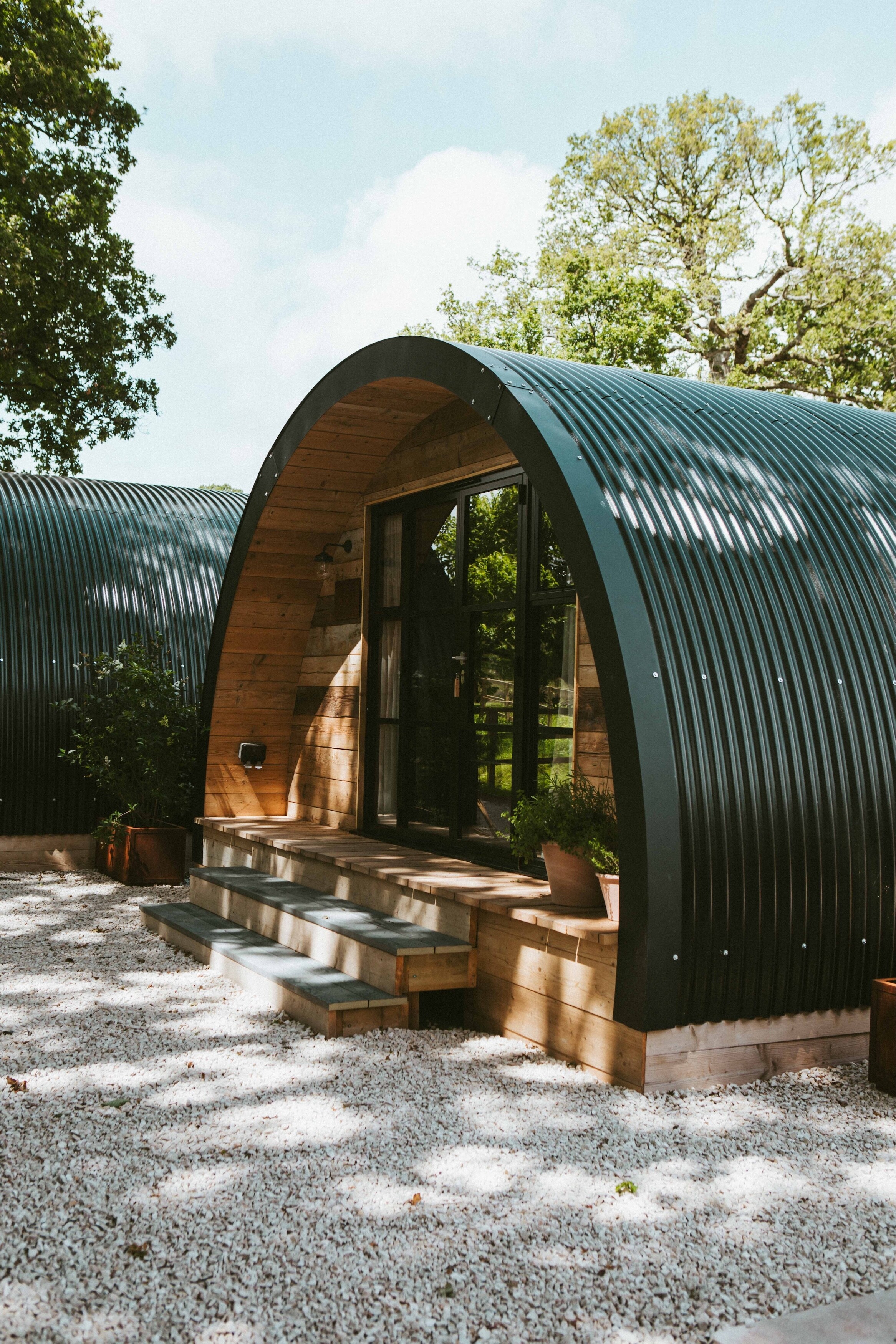 Exterior of Pyggy accommodation hut at Silchester Farm