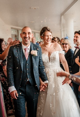 Confetti moment at Southdowns Manor West Sussex