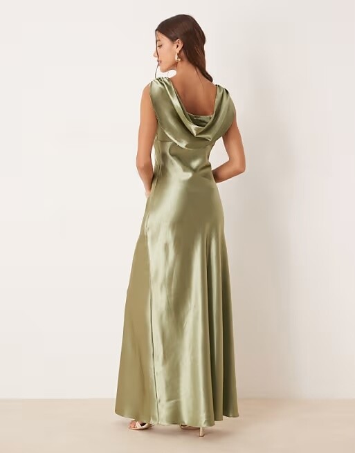 Sage green sleeveless pleated bridesmaid maxi dress for a spring wedding