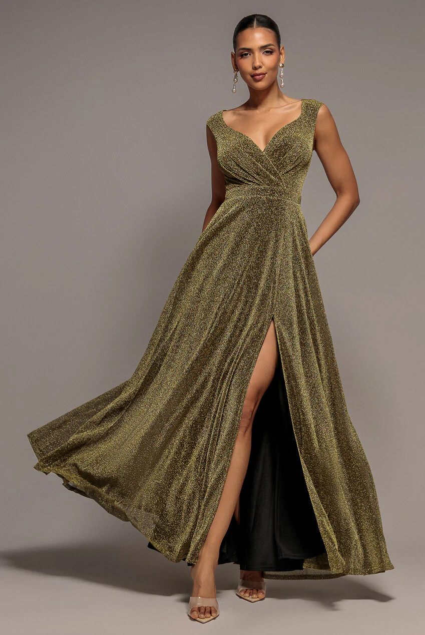 green glittery maxi flowy dress