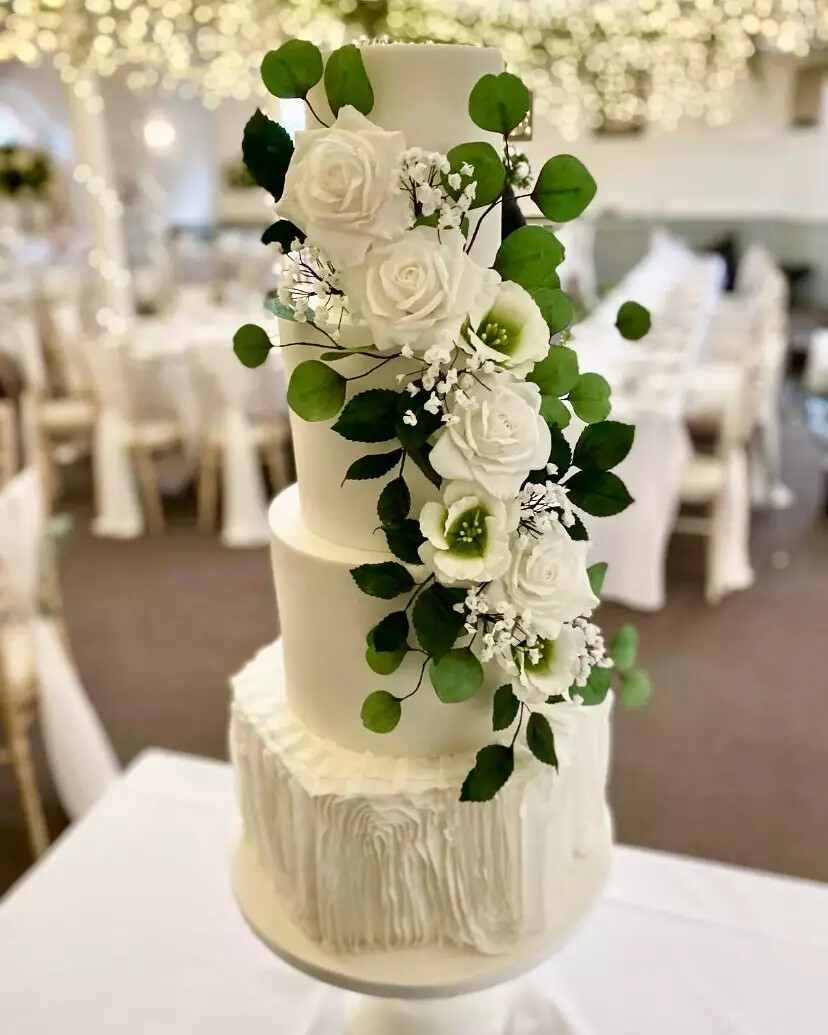 Wedding cake set-up before cutting - created by Cakes of Curiosity