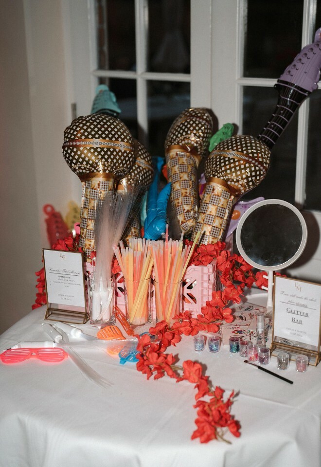 Photobooth props and glitter bar set for wedding reception