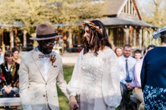Wedding couple outdoor ceremony at The Oak Tree of Peover