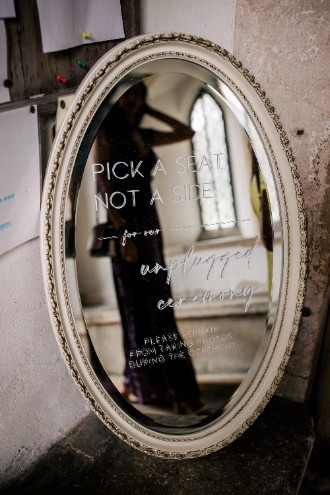 Mirrored Wedding Sign at Holy Trinity Church Ardington