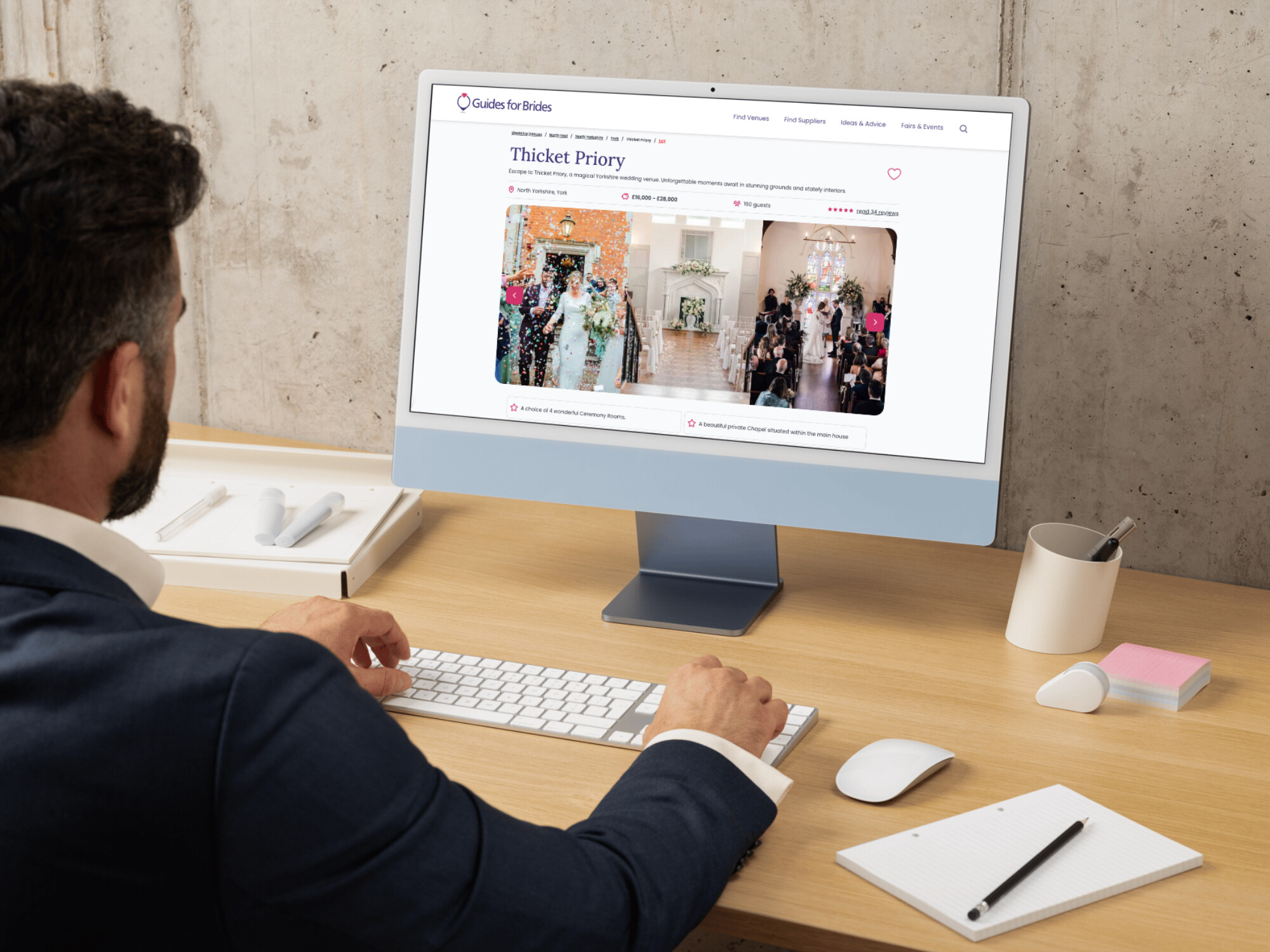 User on the Guides for Brides website (desktop) looking at a venue listing