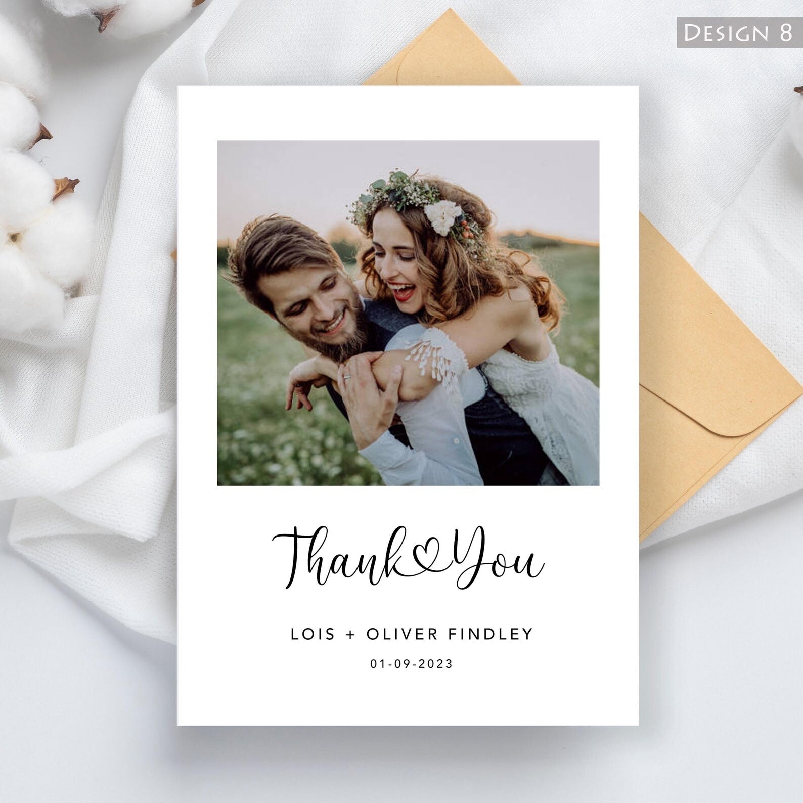 Example of Flat Personalised Wedding Thank You Card from Etsy