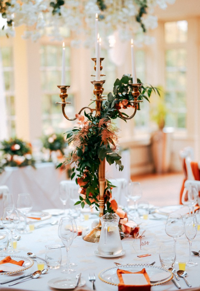 Wedding breakfast table decoration at Mitton Hill