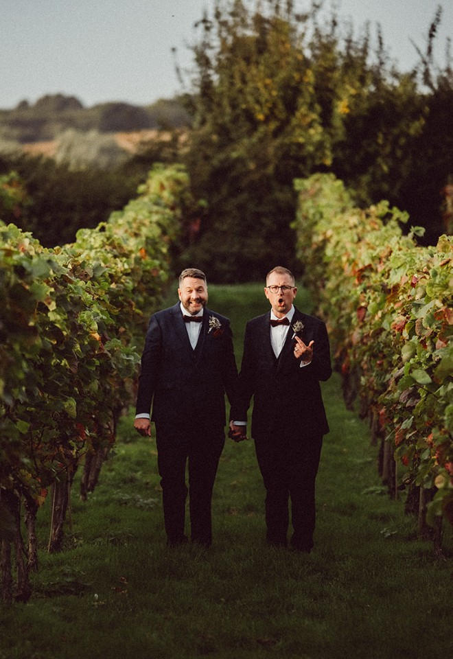 Wedding couple photo in the vineyard at Copdock Hall Suffolk