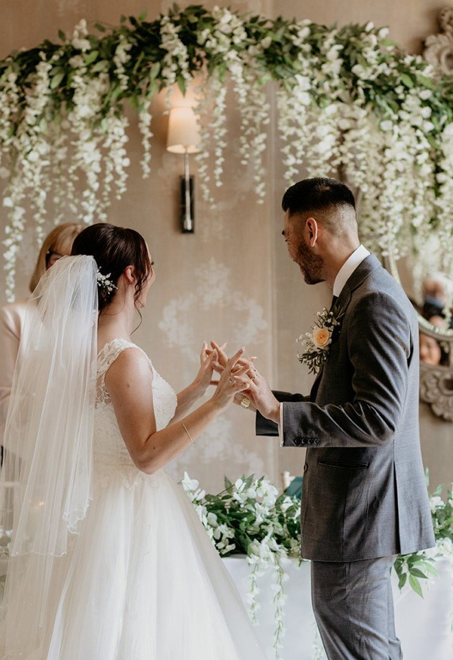 Bride and groom at Falcon Manor