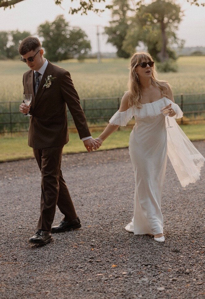 bride and groom at golden hour