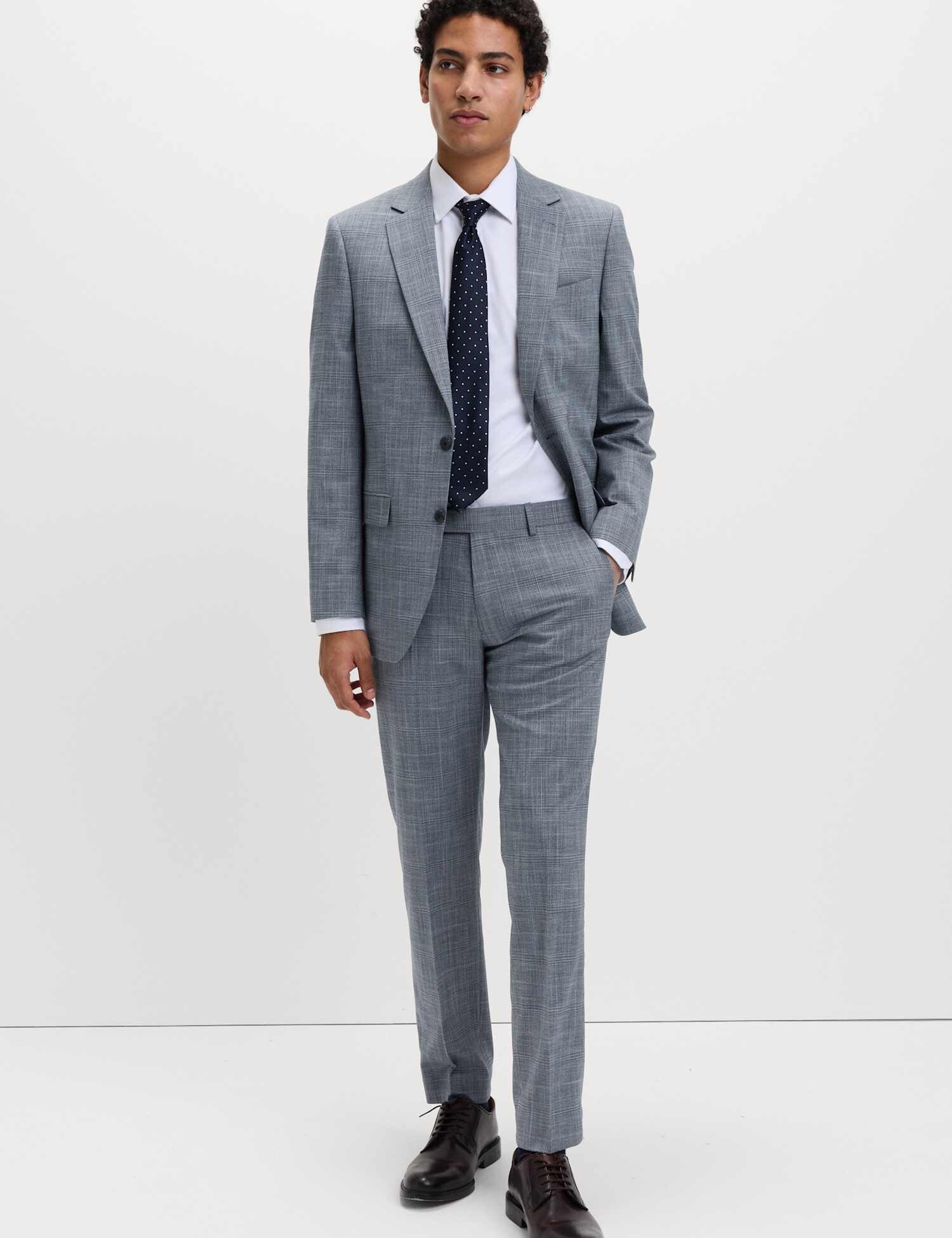 M&S 3 Piece Tailored Fit Check Stretch Suit 