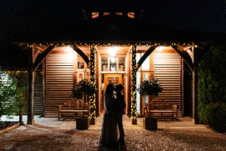 Wedding couple photo at night outdoors at The Oak Tree of Peover