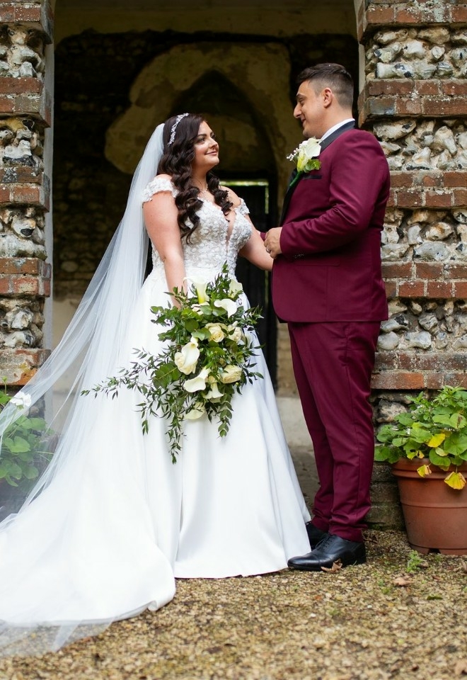 Bride and groom outside of Missenden Abbey Wedding Venue