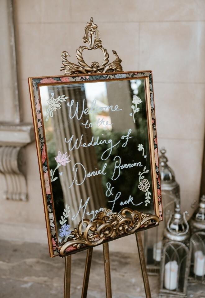 Wedding welcome mirror signage