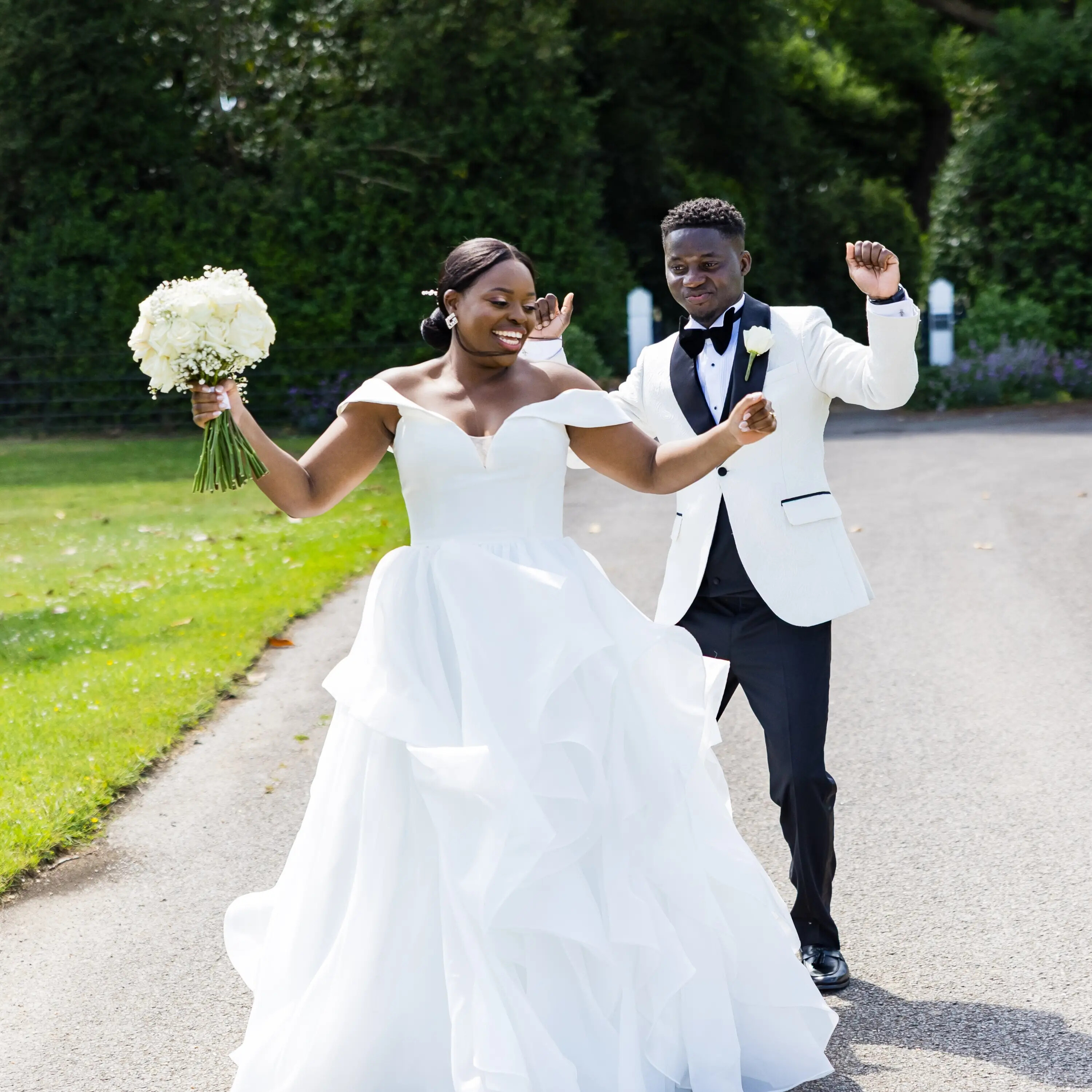 A couple dancing after getting married