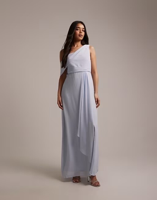 TFNC bridesmaid dress with chiffon fallen shoulder for a spring wedding