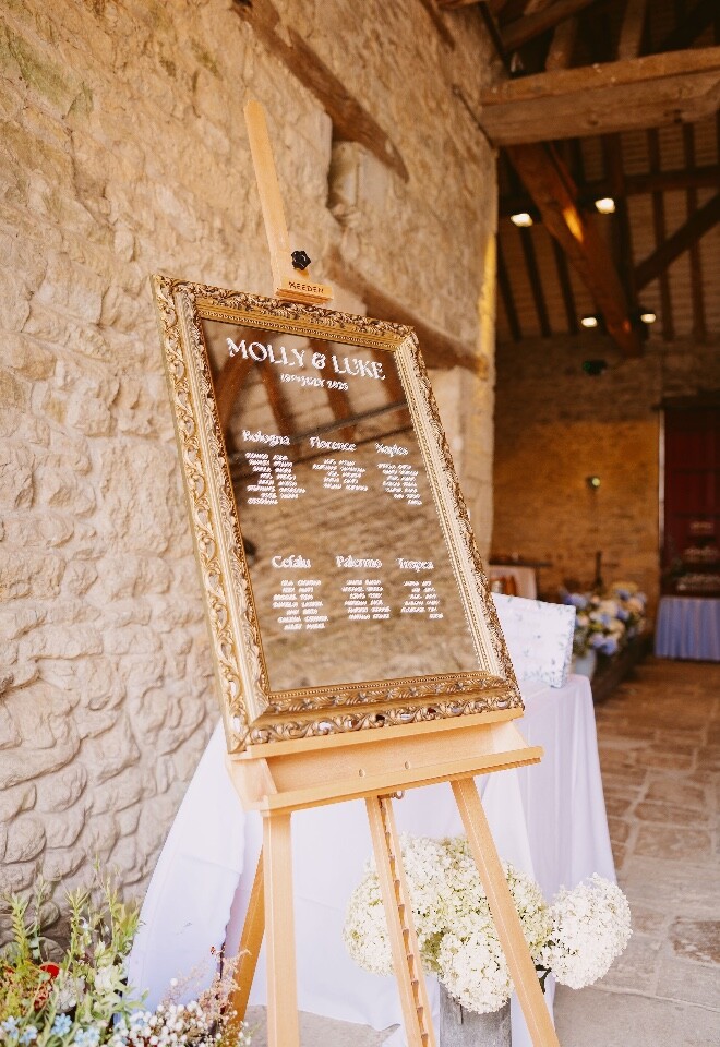 Wedding Signage on Gold Mirror