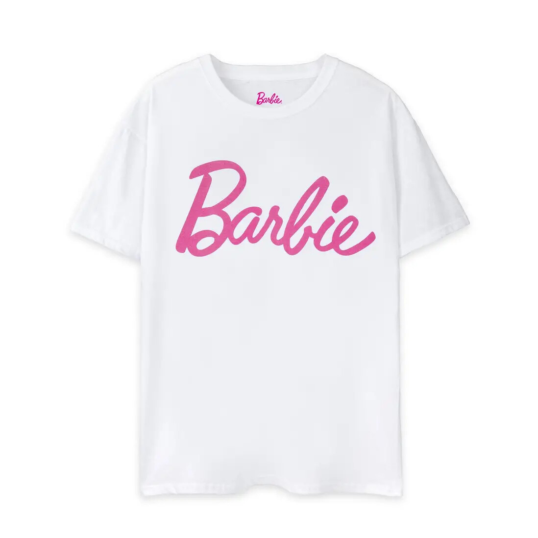White Barbie slogan t-shirt with pink logo lettering, ideal for a Barbie-themed hen party outfit or matching bridal party look.
