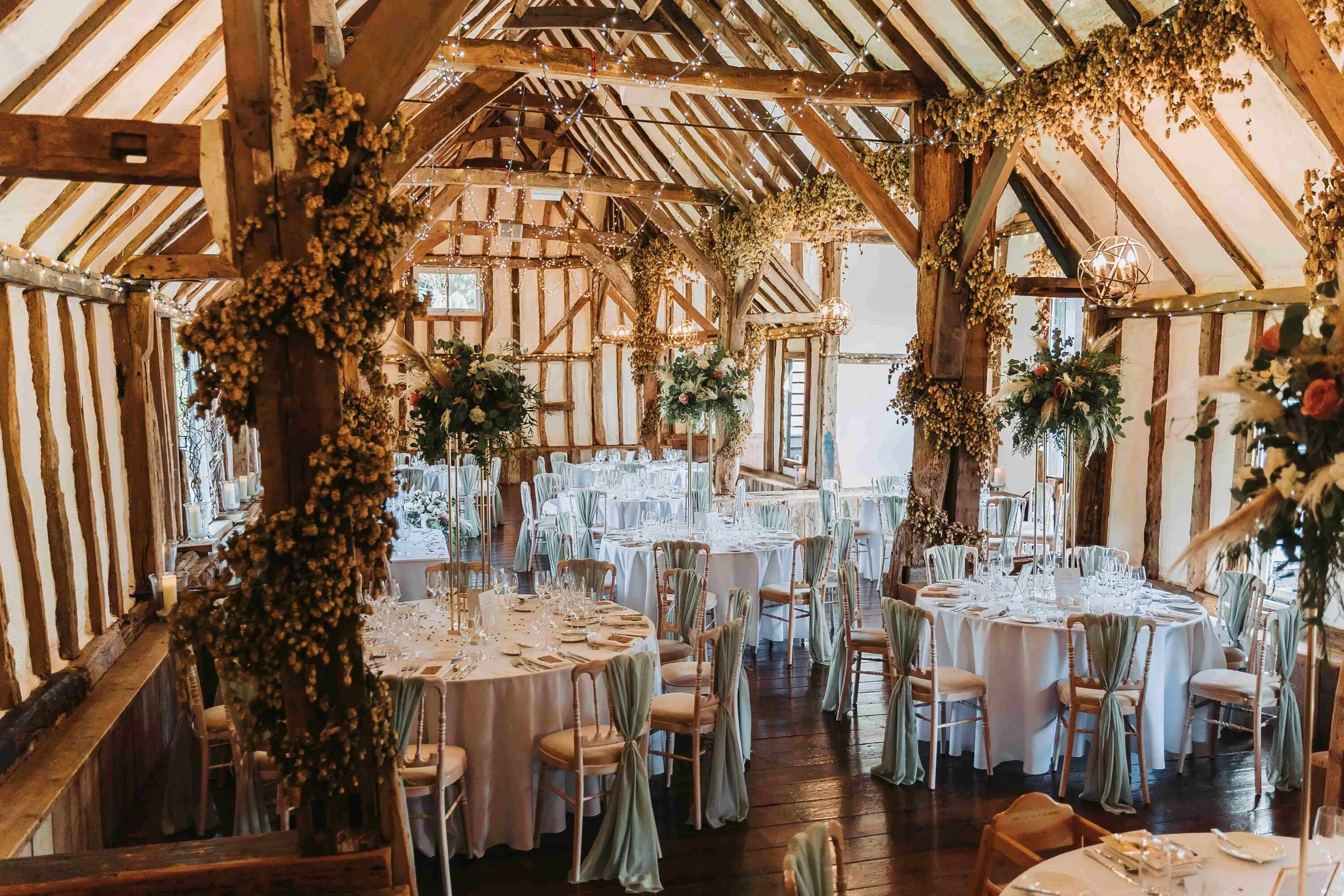 Winters Barn Interior set for wedding breakfast