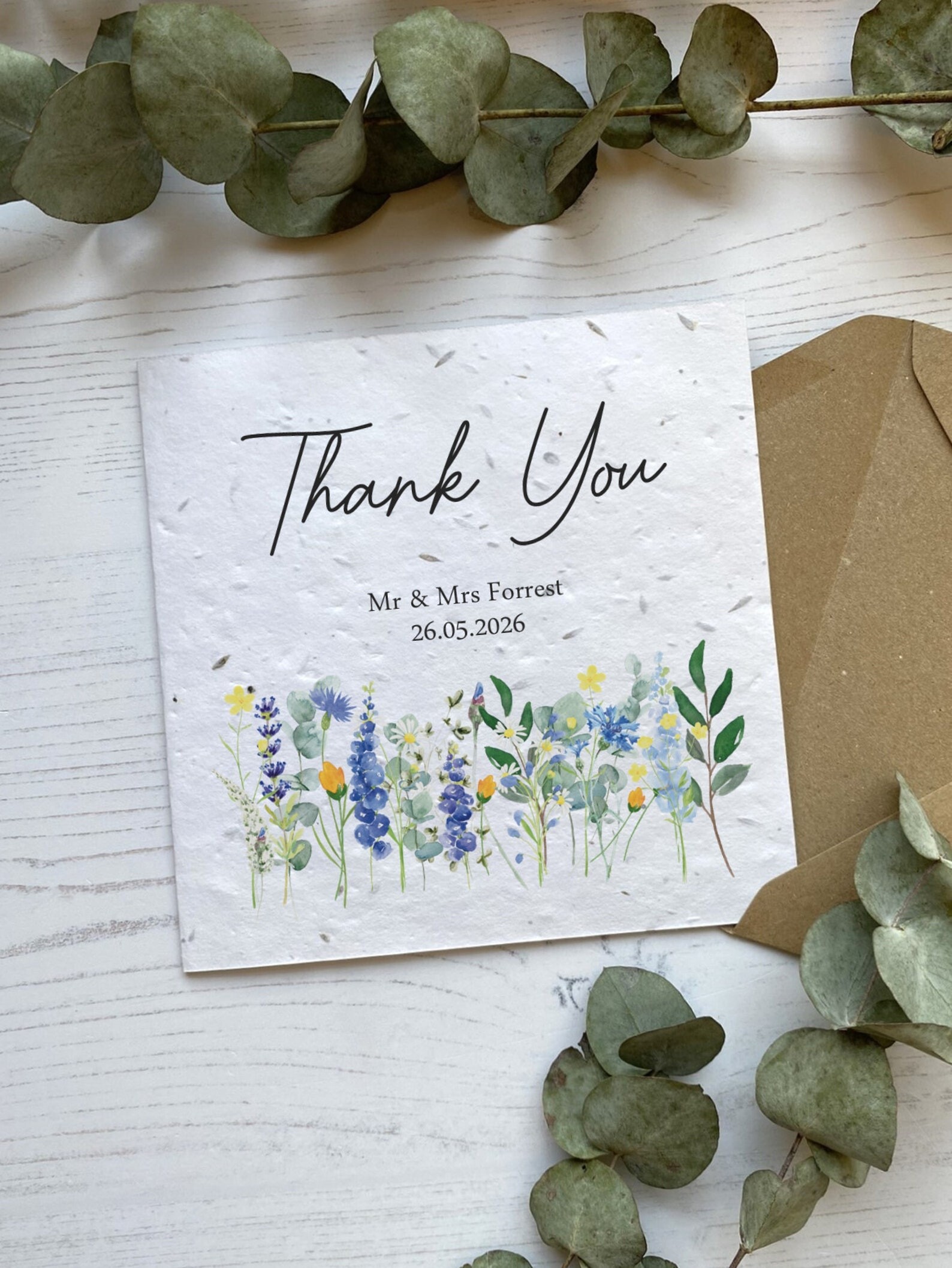 Pack of 10 Plantable Eco-Friendly Seed Paper Personalised Wedding Thank You Card