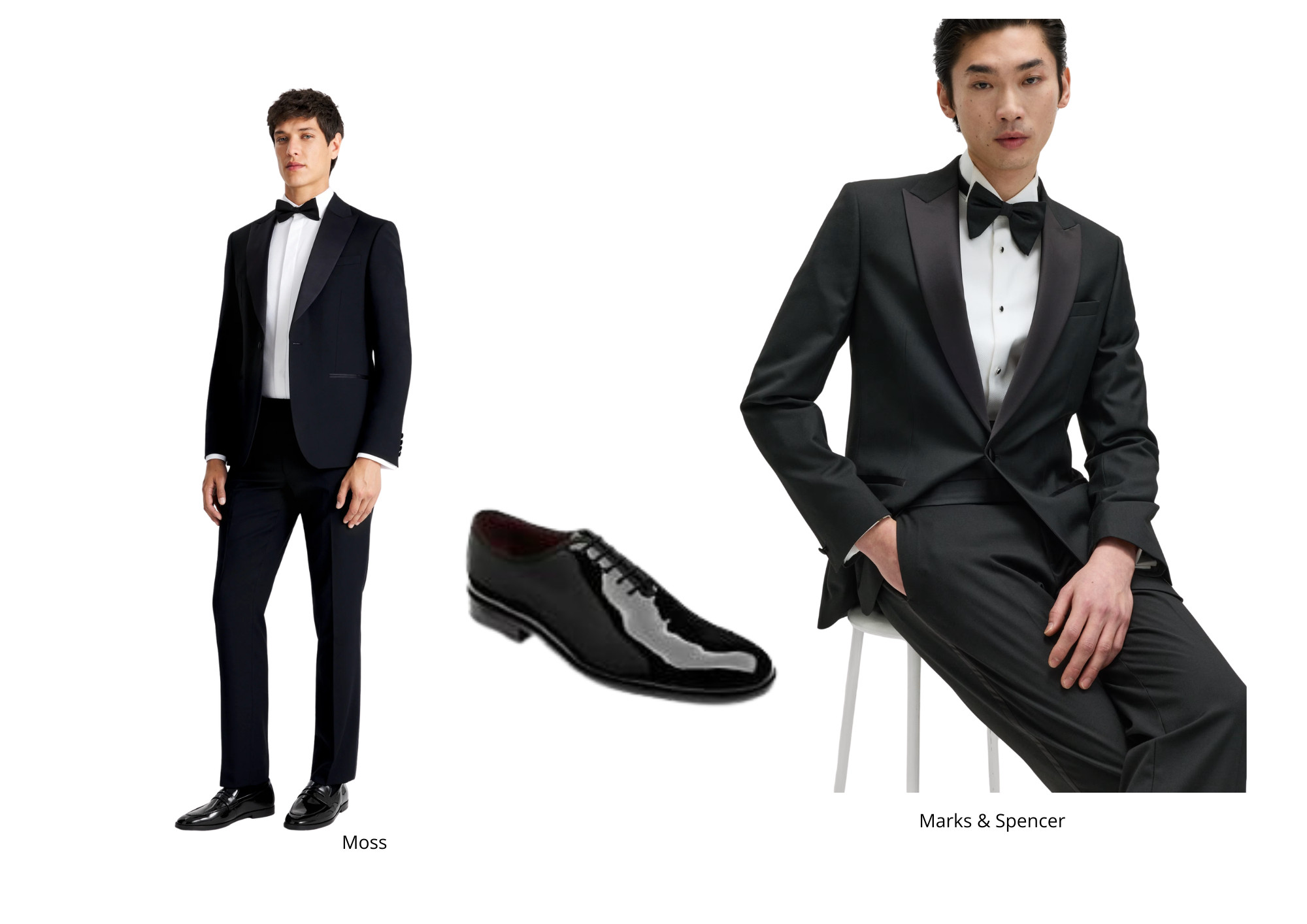 dinner suit with patent black leather shoe