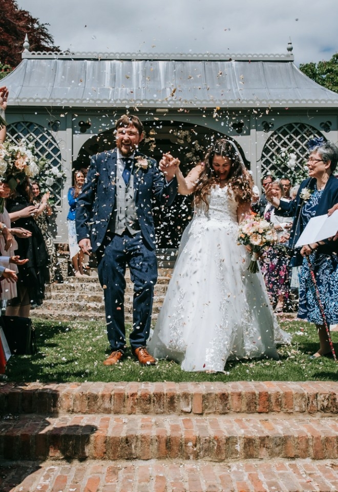 Walled garden confetti shot at Port Lympne Hotel in Kent  