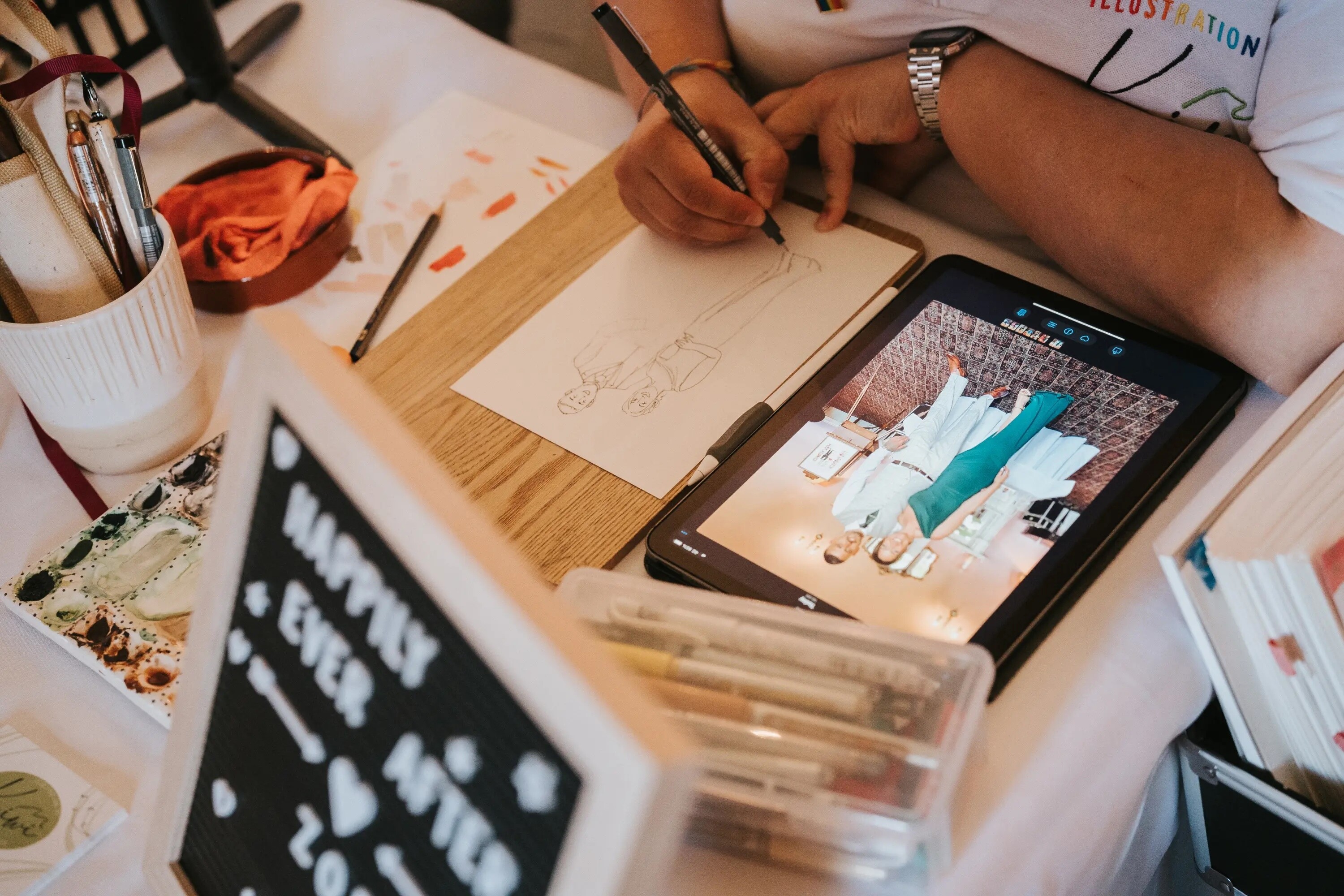 wedding art by illustration by kiwi live illustrator in Oxfordshire