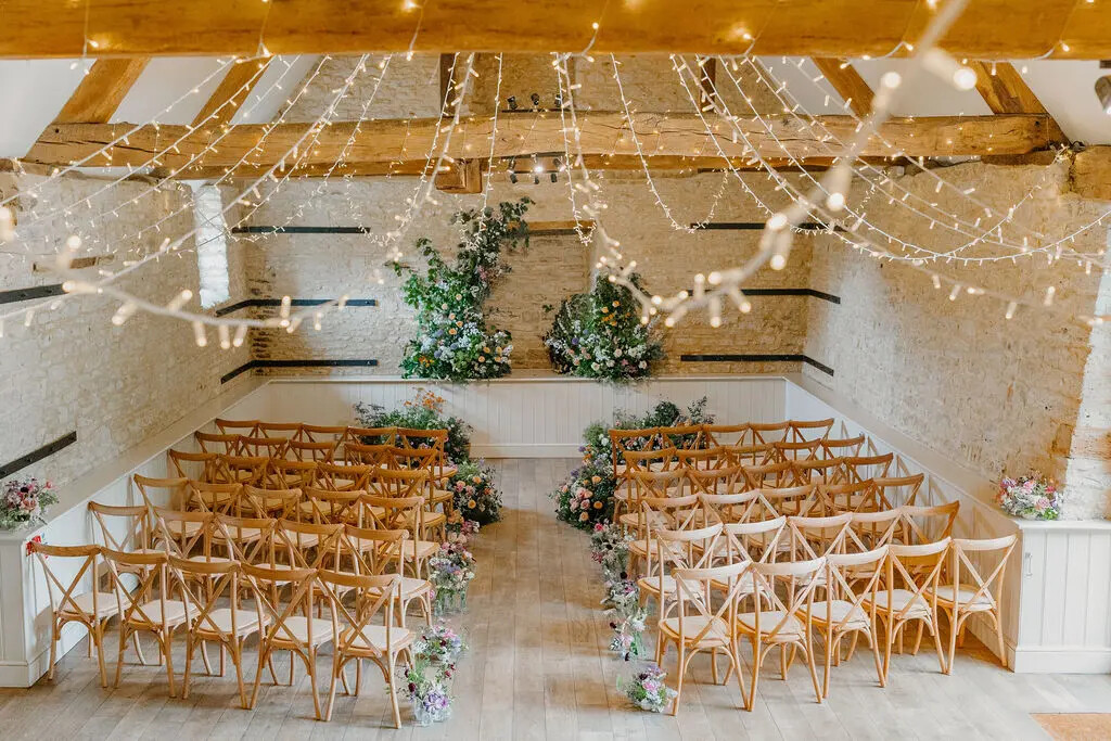 Wick Farm Wedding Venue interior set for a ceremony