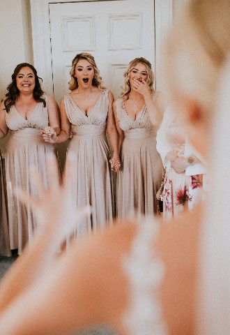 Bride reveal in the getting ready room at Hedsor House Buckinghamshire