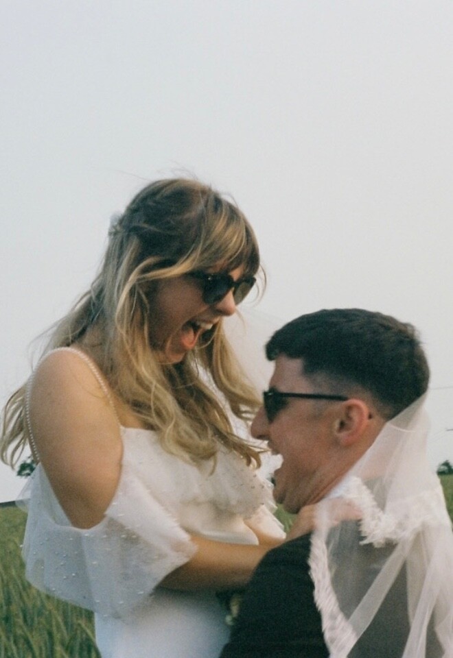 Bride and groom vintage photography style wedding photo