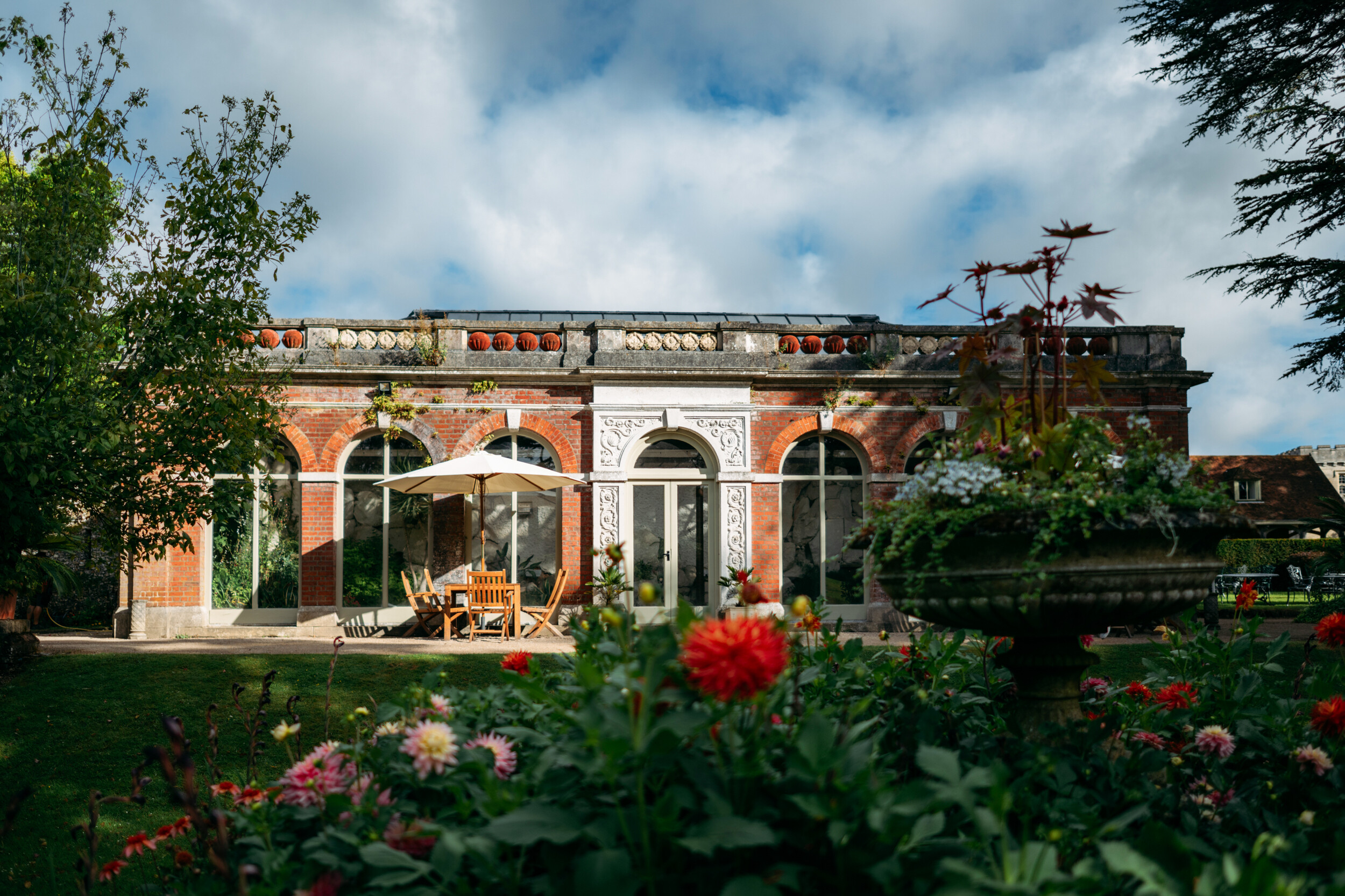 Exterior of The Glasshouse at Duke’s Yard at Ashridge House surrounded by gardens