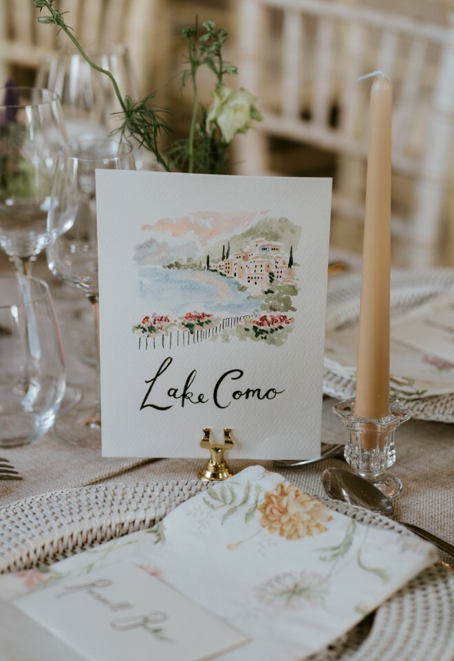 Close up of the wedding breakfast table name design