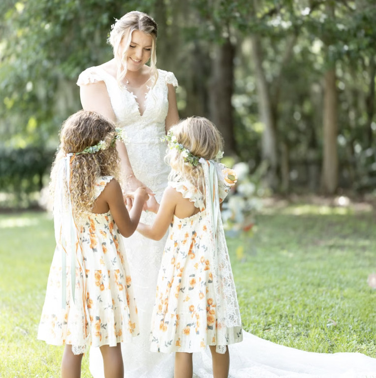 bride with children at wedding