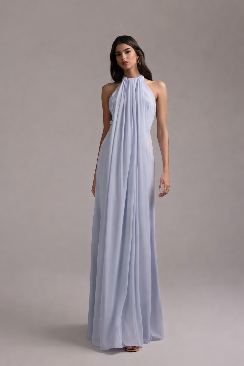 halterneck mesh bridesmaid maxi dress for a spring wedding