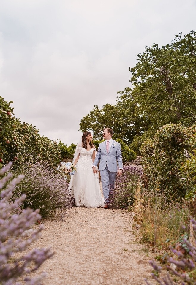 bride and groom in gardens