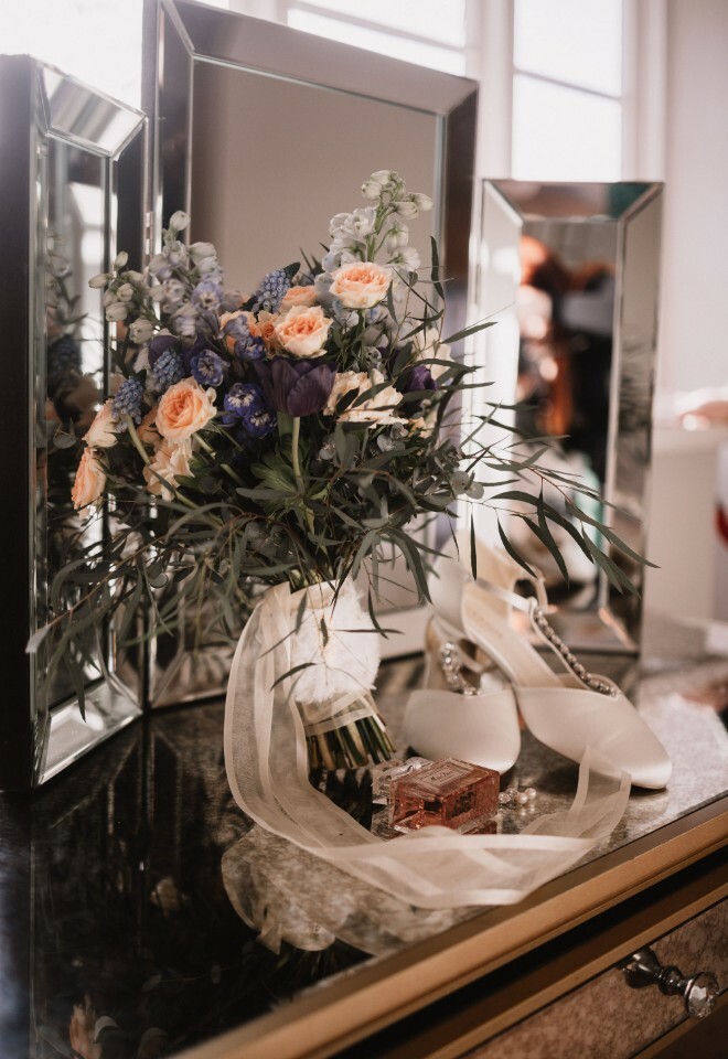 brides getting ready table set up
