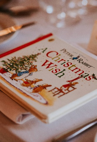 Peter Rabbit a christmas wish book for wedding favour at Hedsor House Buckinghamshire