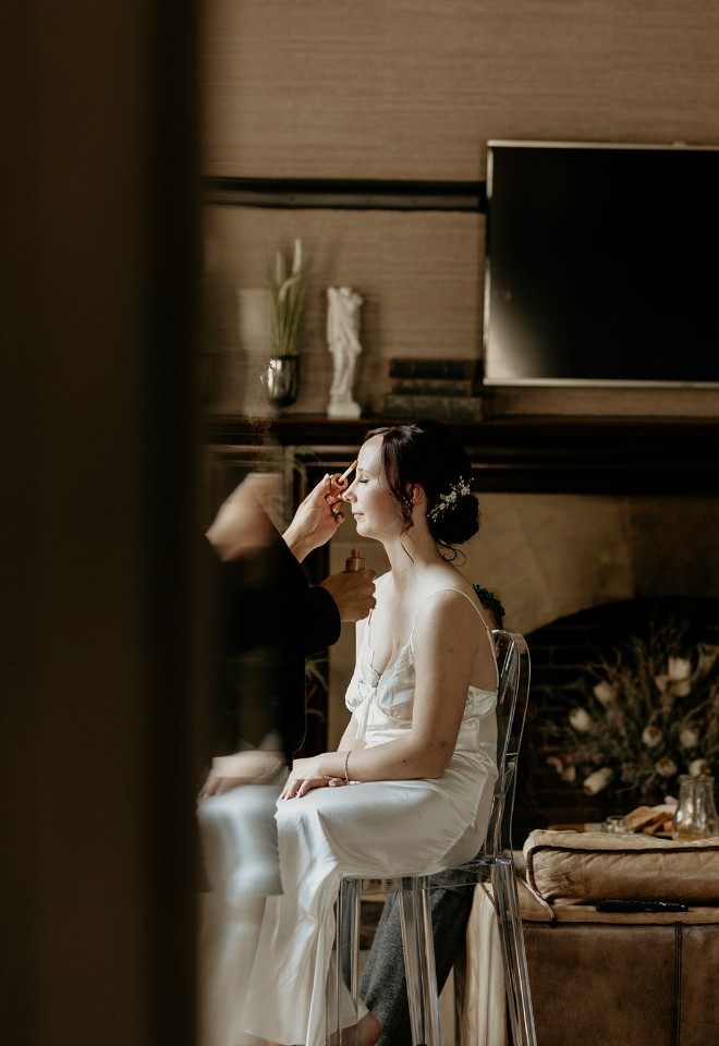 Bride getting ready at Falcon Manor