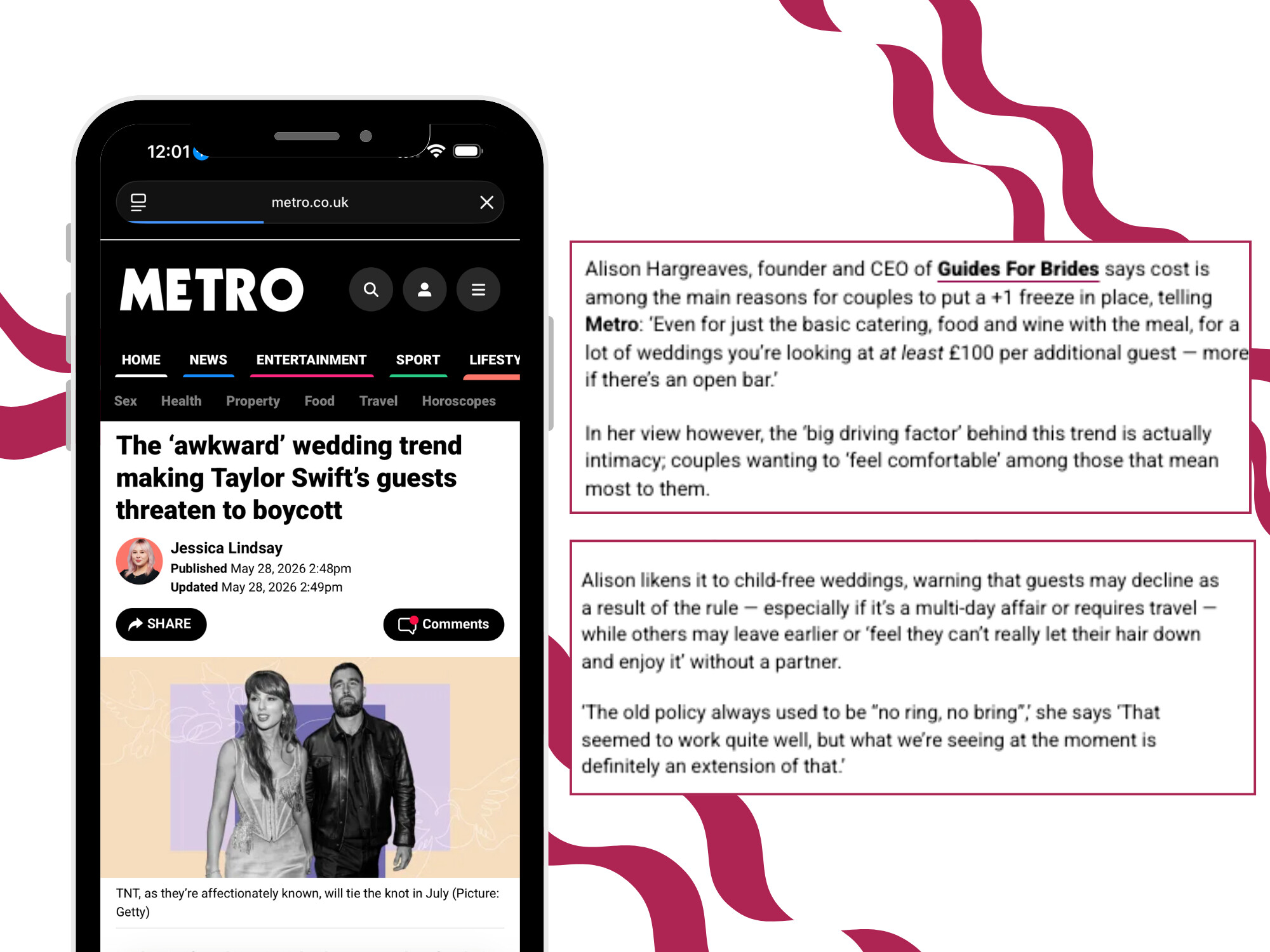 Screenshot of Metro piece on a phone and Alisons quotes next to it 